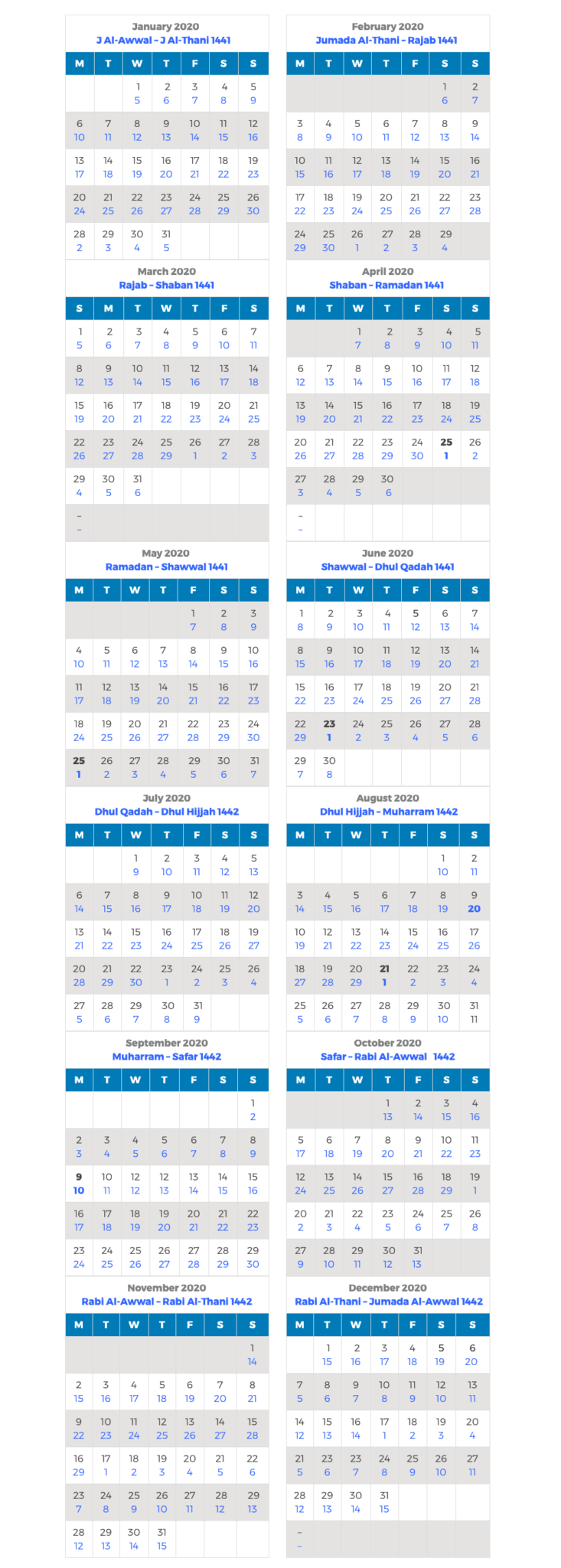 islamic calendar usa 2020
